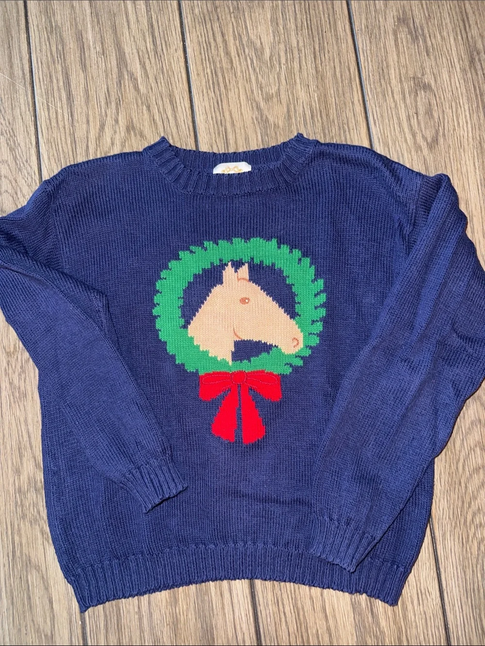 The Beaufort Bonnet Company Navy Sweater with Horse Wreath